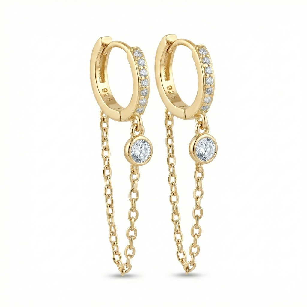 Alira Creolen Ohrringe 925 Sterling Silber Vergoldet hängend mit Zirkonia Stein