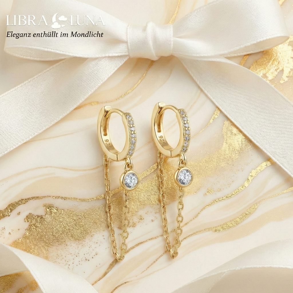Alira Creolen Ohrringe 925 Sterling Silber Vergoldet hängend mit Zirkonia Stein