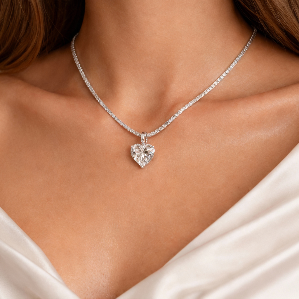 Amore Halskette Herz Anhänger mit Zirkonia 925 Sterling Silber