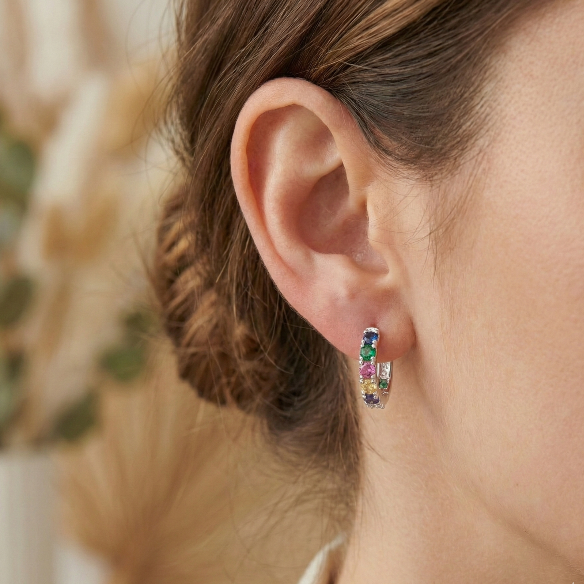 Avelina Creolen Ohrringe Creolen 925 Sterling Silber mit bunten Steinen