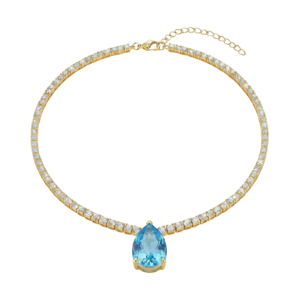 Azura Damen Halskette 925 Sterling Silber Gold Tropfen Anhänger mit Zirkonia Stein