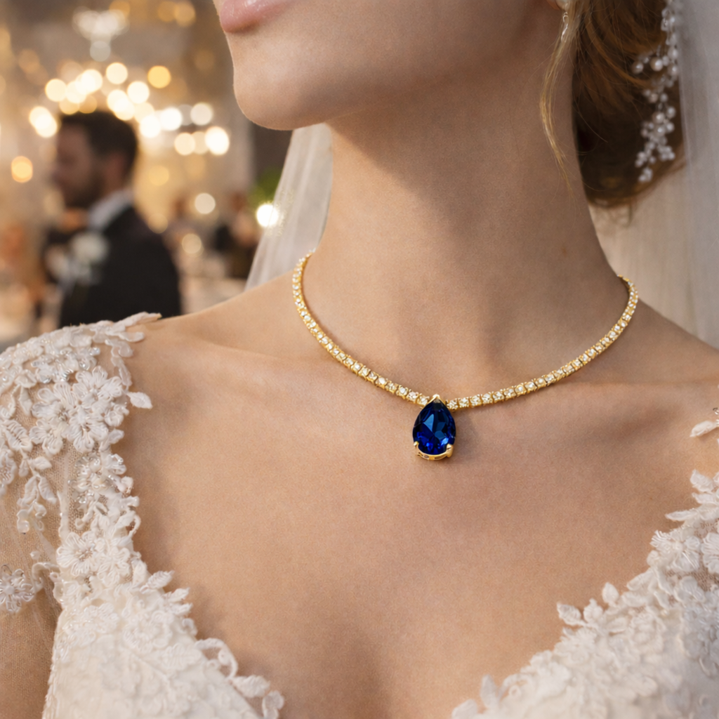 Azura Damen Halskette 925 Sterling Silber Gold Tropfen Anhänger mit Zirkonia Stein