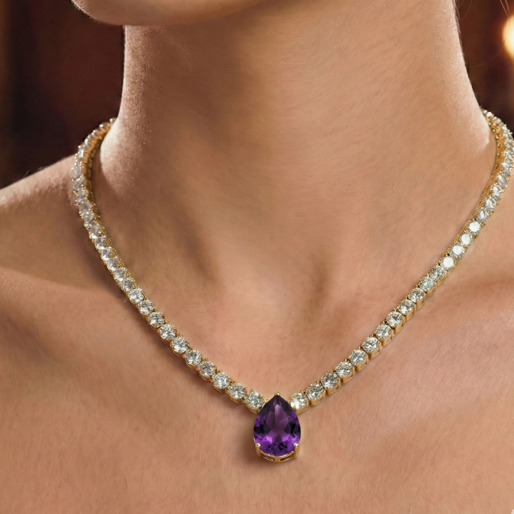 Azura Damen Halskette 925 Sterling Silber Gold Tropfen Anhänger mit Zirkonia Stein