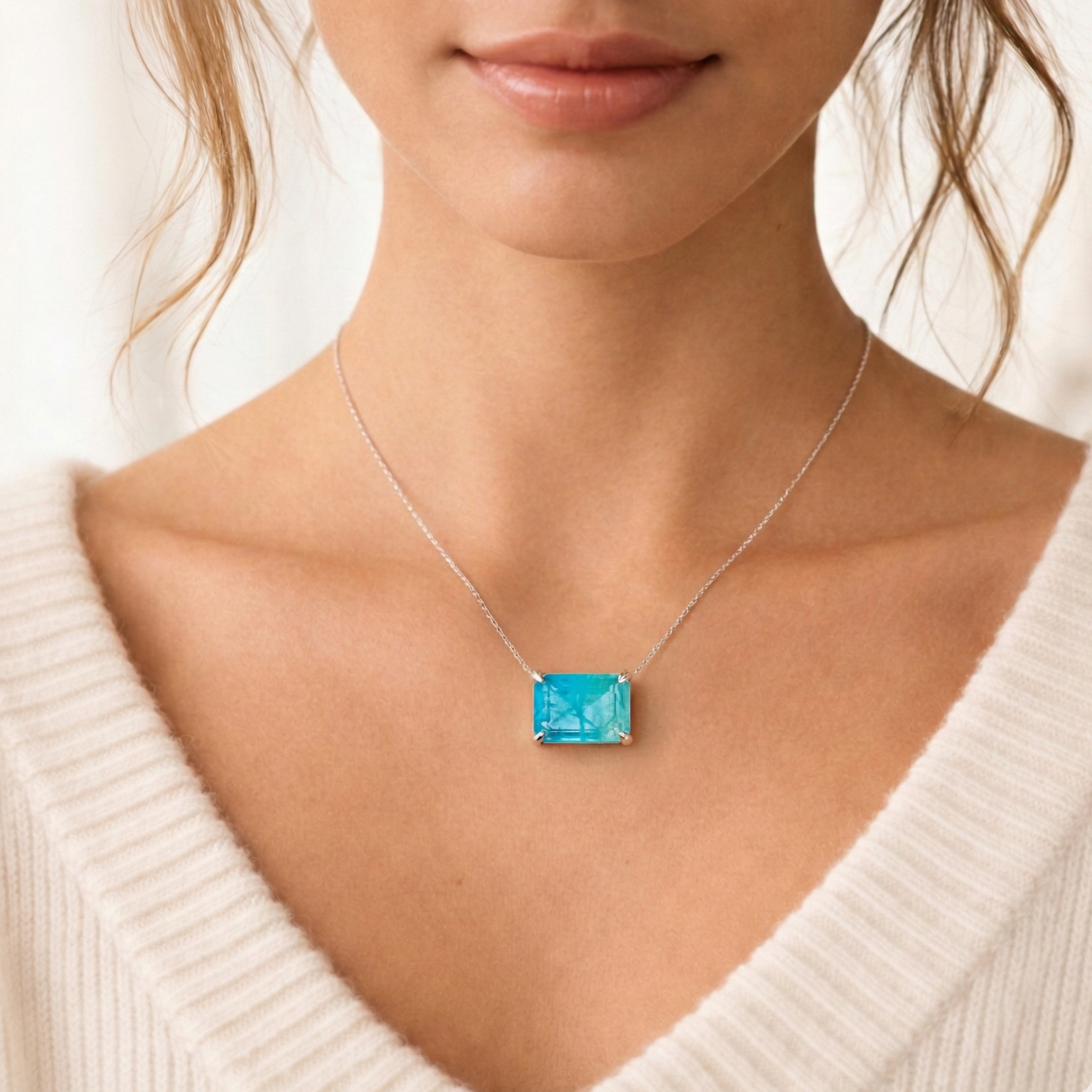 Celene Halskette Damen 925 Sterling Silber Schmuck Kette mit farbigen Edelstein