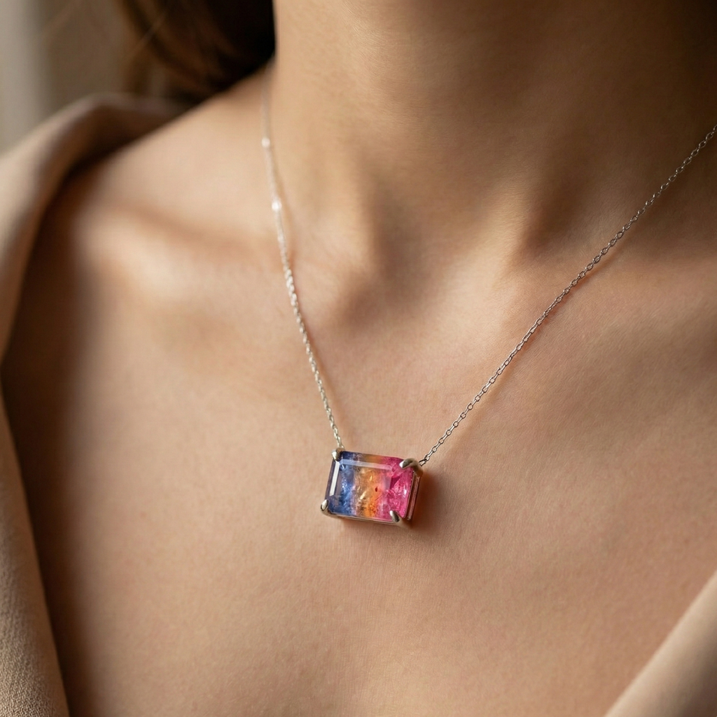 Celene Halskette Damen 925 Sterling Silber Schmuck Kette mit farbigen Edelstein