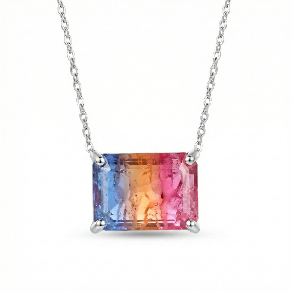 Celene Halskette Damen 925 Sterling Silber Schmuck Kette mit farbigen Edelstein