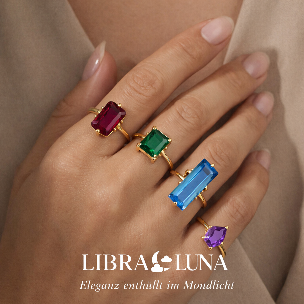 Celestia Damen Ring Set 925 Sterling Silber vergoldet 4-in-1 mit farbigen Edelsteinen Kombinierbar oder einzeln tragbares Schmuckstück