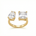 Elaris Ring 925 Sterling Silber vergoldet verstellbar offener Damenring mit Tropfen und quadratischem Design