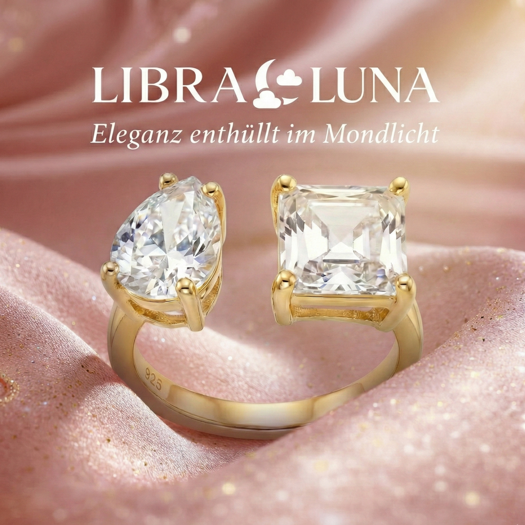 Elaris Ring 925 Sterling Silber vergoldet verstellbar offener Damenring mit Tropfen und quadratischem Design