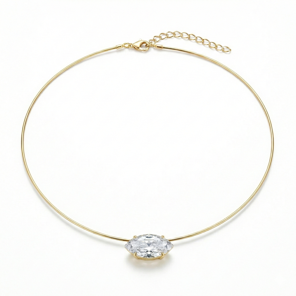 Elvaris Halskette Choker 925 Sterling Silber Gold Marquise Zirkonia Anhänger