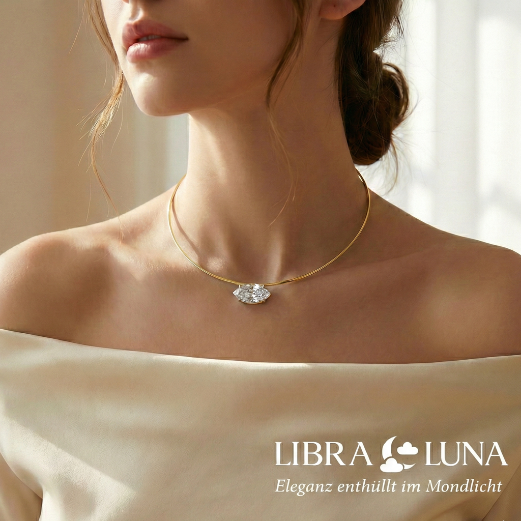 Elvaris Halskette Choker 925 Sterling Silber Gold Marquise Zirkonia Anhänger