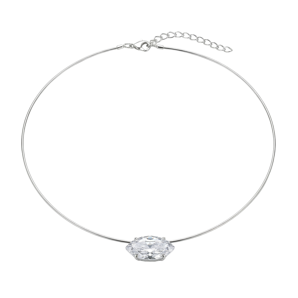Elvaris Halskette Choker 925 Sterling Silber Gold Marquise Zirkonia Anhänger