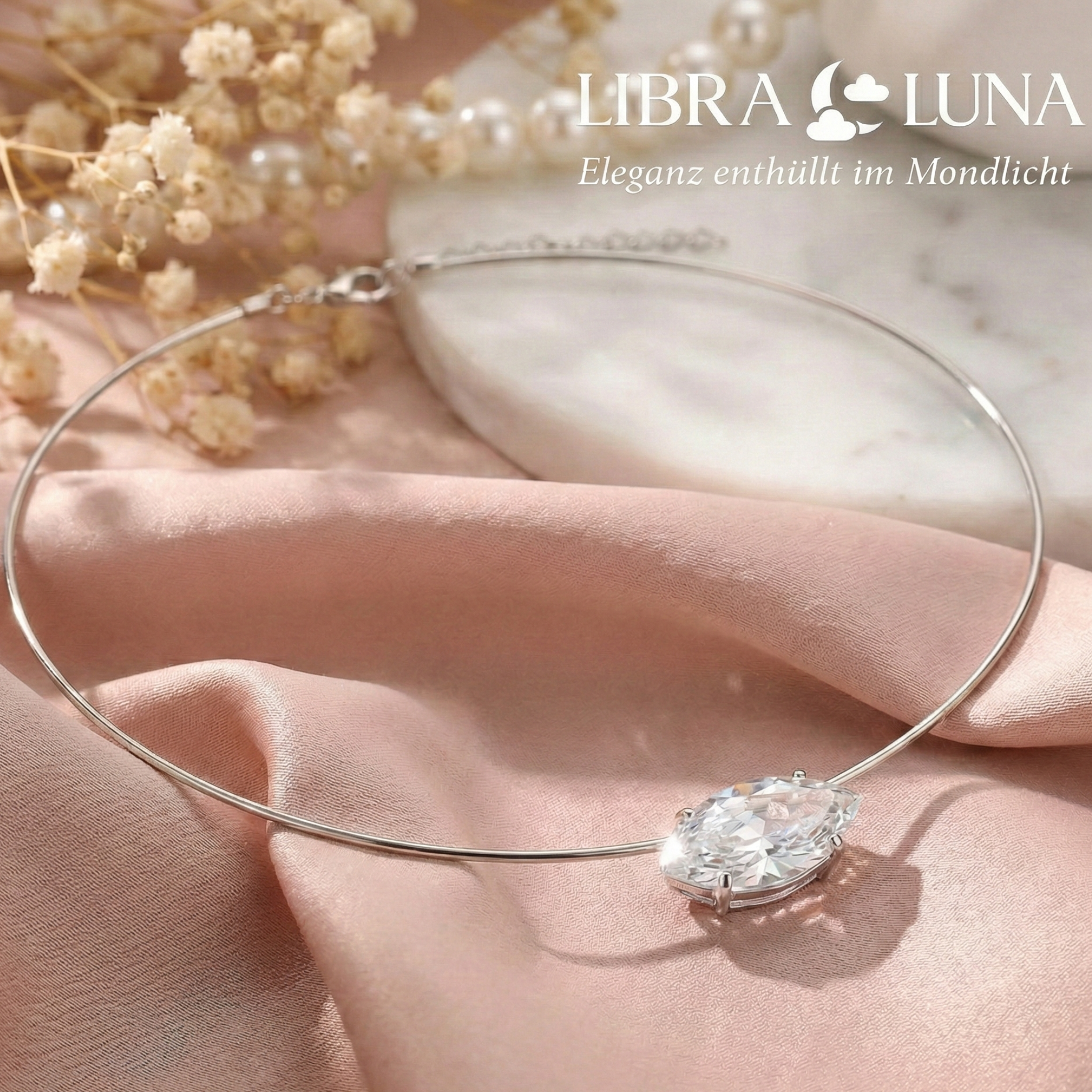 Elvaris Halskette Choker 925 Sterling Silber Gold Marquise Zirkonia Anhänger