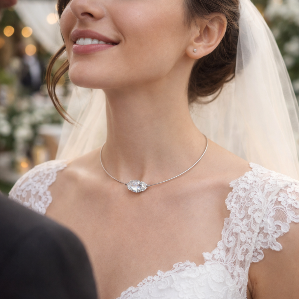 Elvaris Halskette Choker 925 Sterling Silber Gold Marquise Zirkonia Anhänger