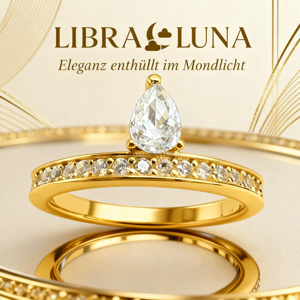 Aurora Damen Ring 925 Sterling Silber vergoldet mit Stein in Tropfenform in verschiedenen Farben