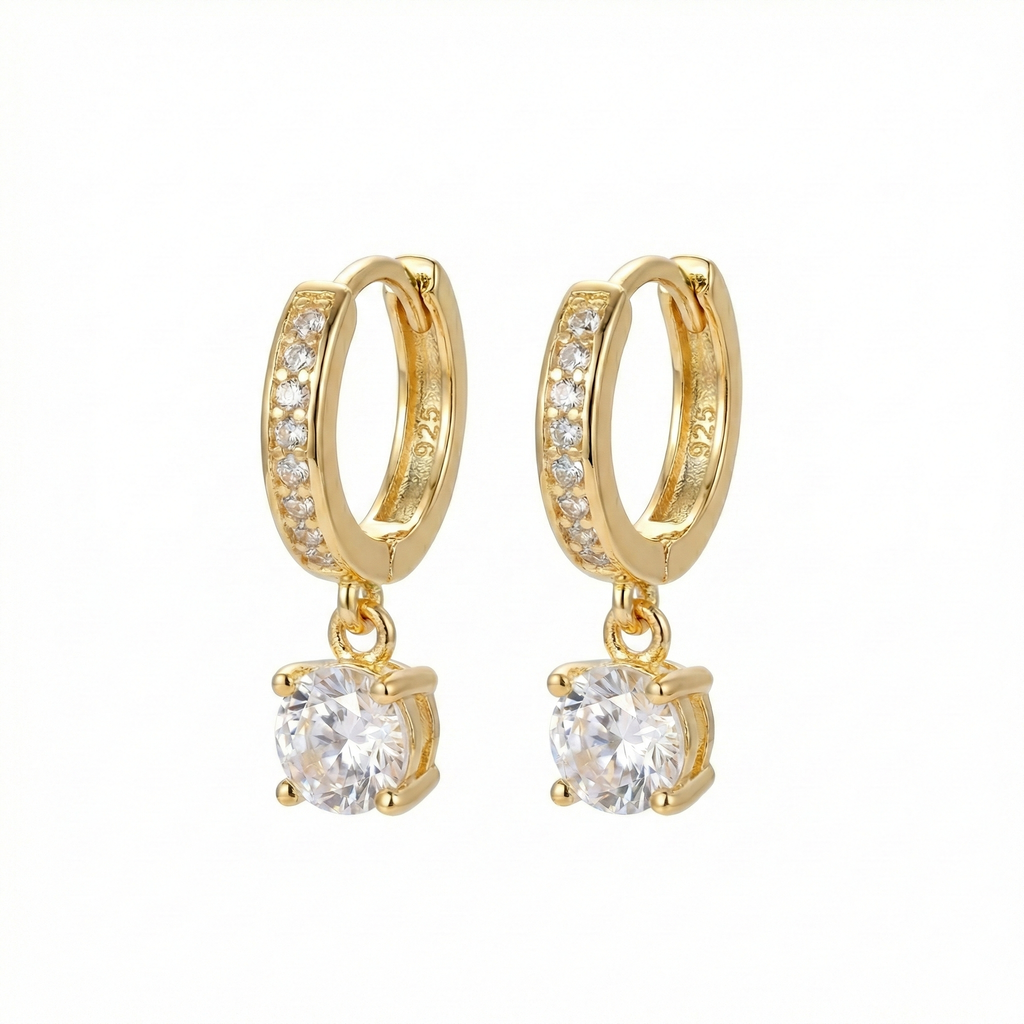 Hilara Creolen Ohrringe 925 Sterling Silber Vergoldet hängend mit Zirkonia Stein