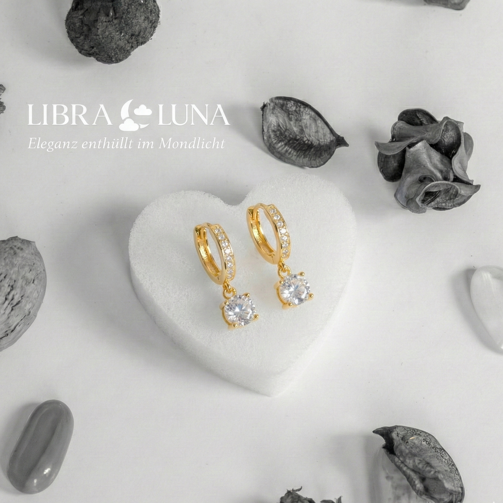Hilara Creolen Ohrringe 925 Sterling Silber Vergoldet hängend mit Zirkonia Stein