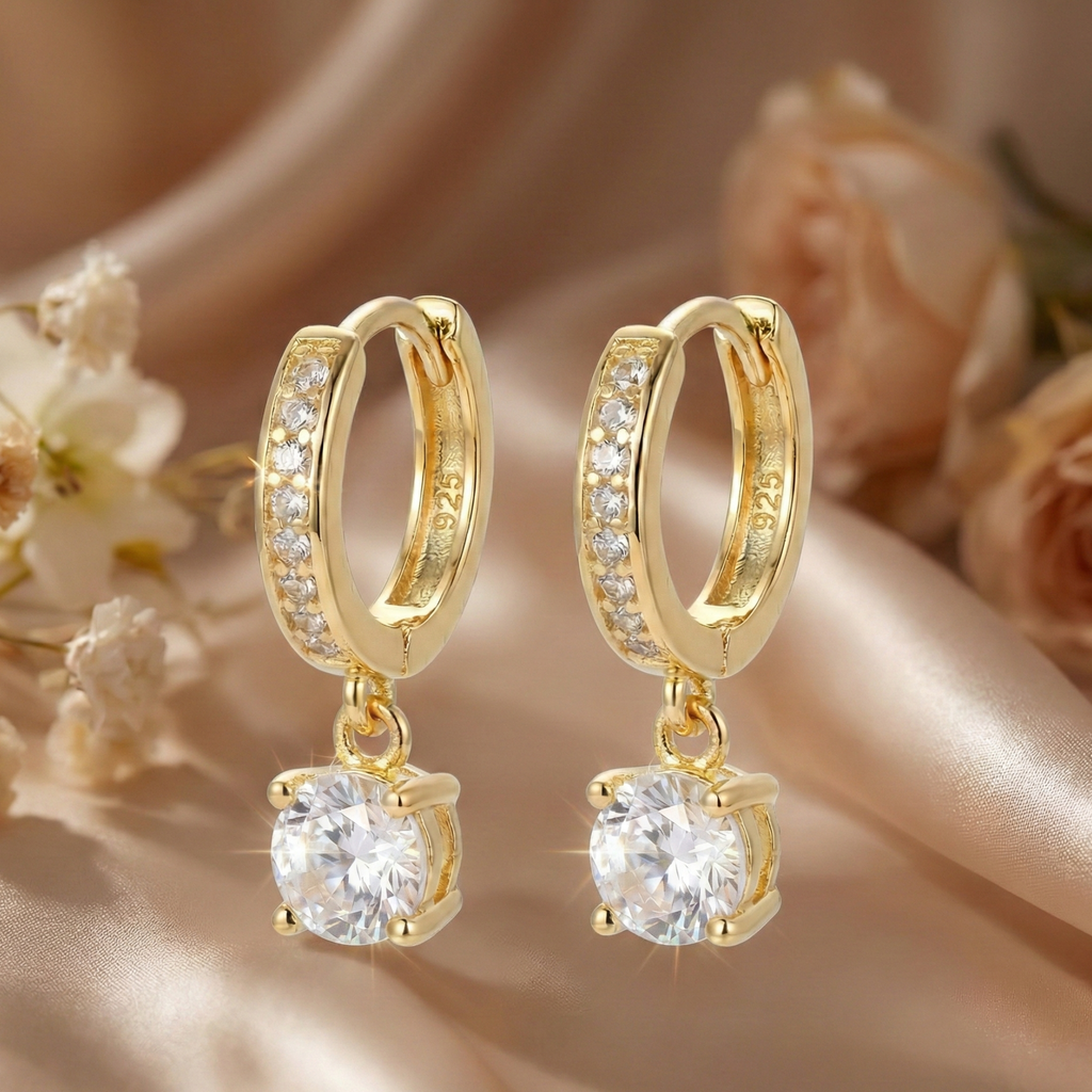 Hilara Creolen Ohrringe 925 Sterling Silber Vergoldet hängend mit Zirkonia Stein