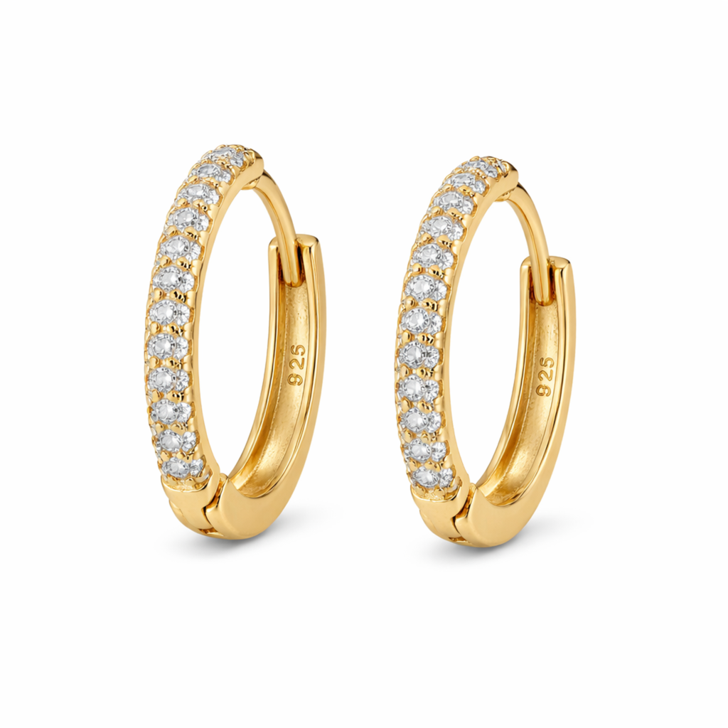 Hilara Creolen Ohrringe 925 Sterling Silber Vergoldet mit Zirkonia Stein