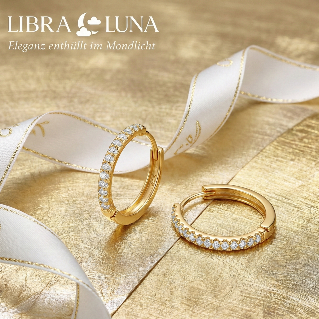 Hilara Creolen Ohrringe 925 Sterling Silber Vergoldet mit Zirkonia Stein