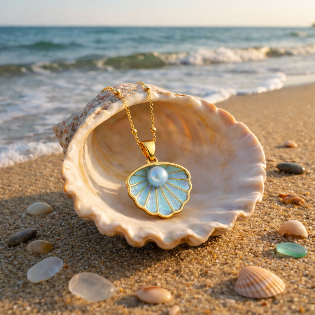 Maripera Damen Perlenkette Anhänger Kette 925 Sterling Silber Muschelform