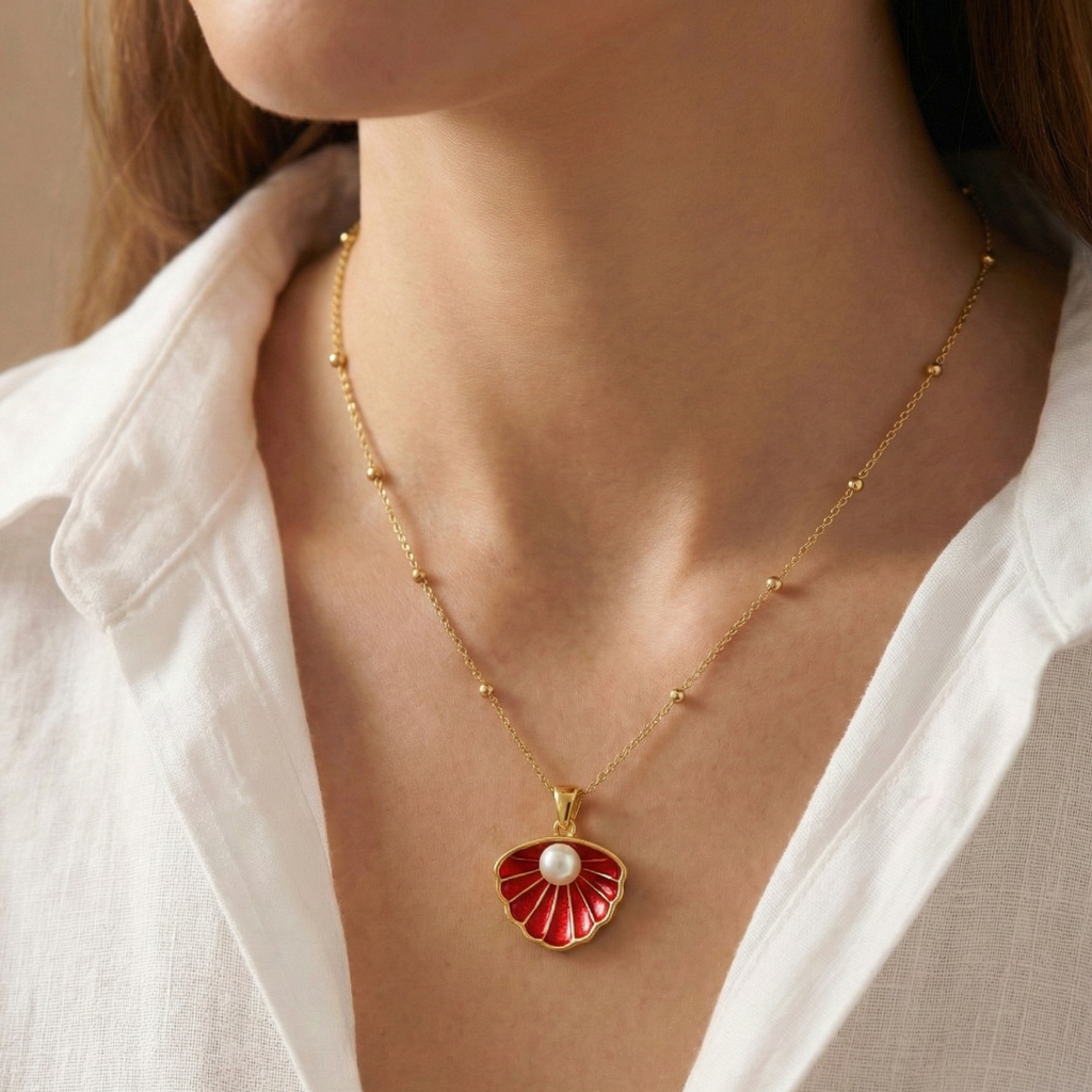 Maripera Damen Perlenkette Anhänger Kette 925 Sterling Silber Muschelform