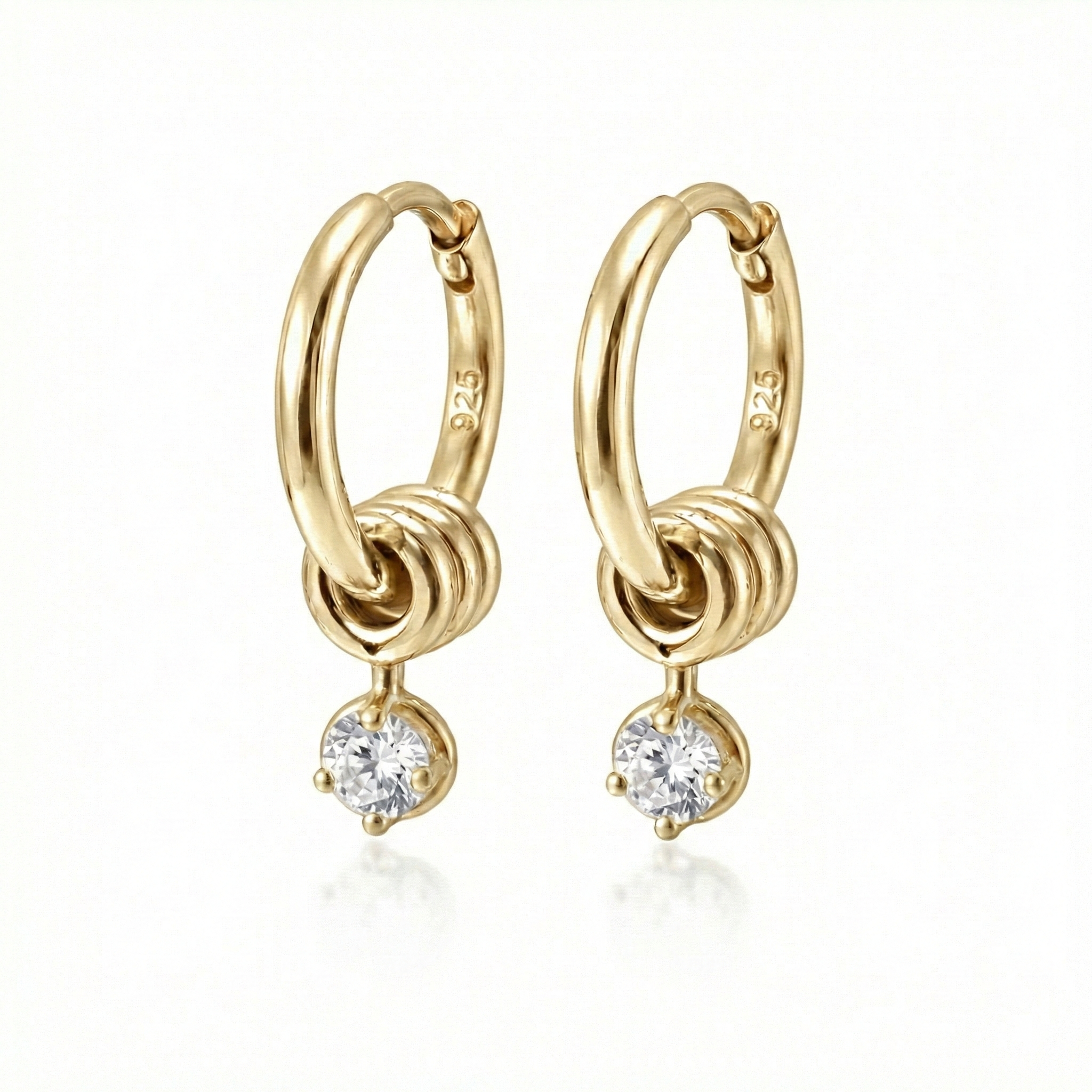 Nisara Creolen Ohrringe 925 Sterling Silber Vergoldet hängend mit Zirkonia Stein