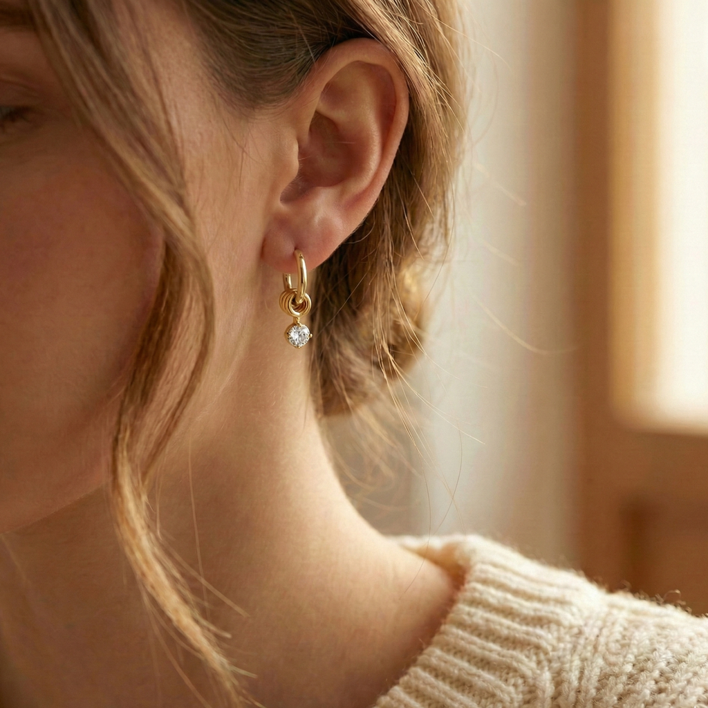 Nisara Creolen Ohrringe 925 Sterling Silber Vergoldet hängend mit Zirkonia Stein