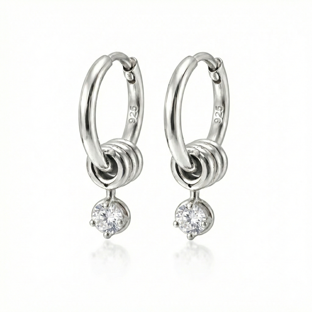 Nisara Creolen Ohrringe 925 Sterling Silber Vergoldet hängend mit Zirkonia Stein