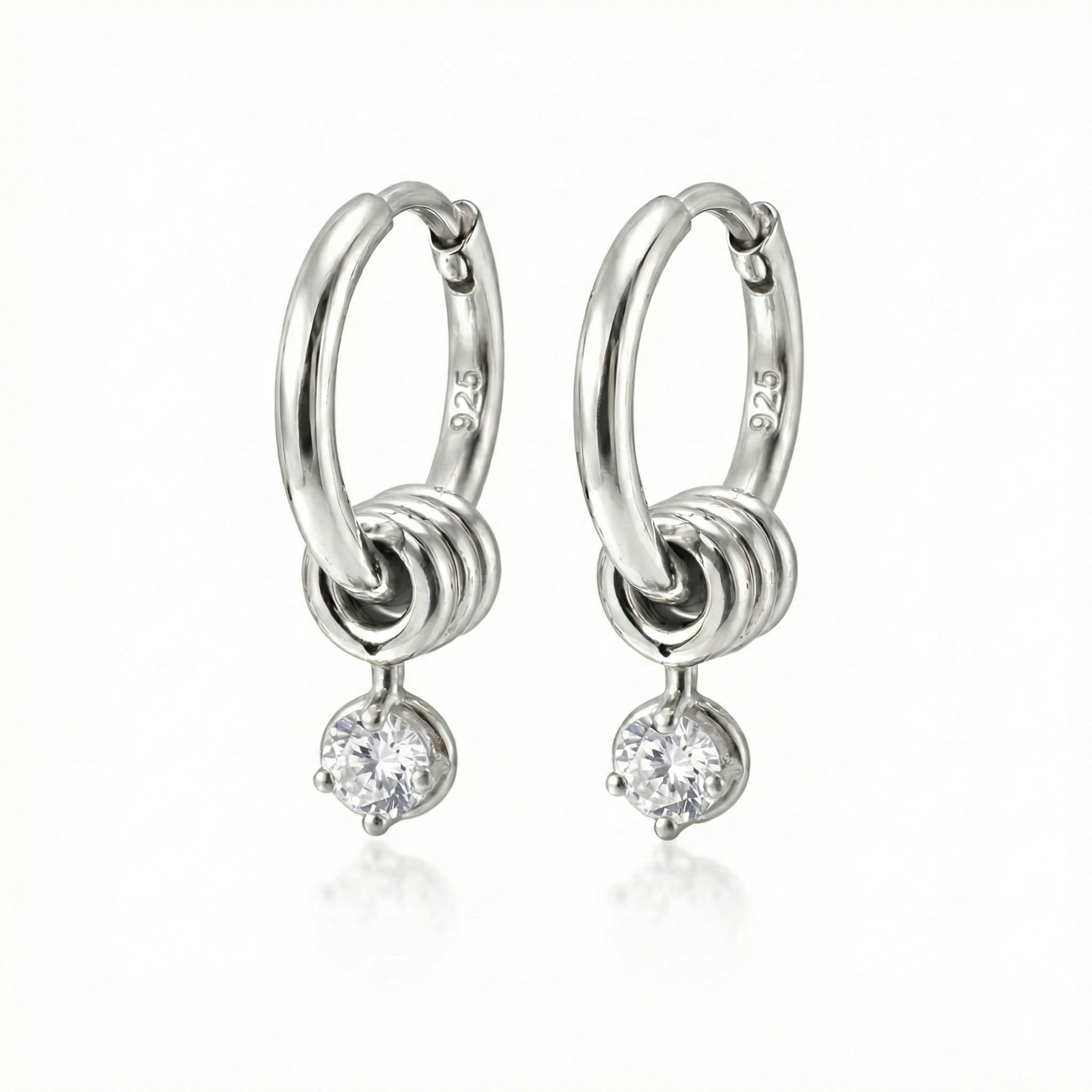 Nisara Creolen Ohrringe 925 Sterling Silber Vergoldet hängend mit Zirkonia Stein