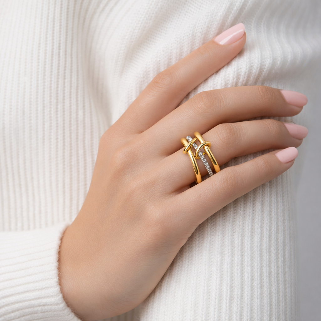 Selene Ring vergoldet 925 Sterling Silber eleganter Stapelring