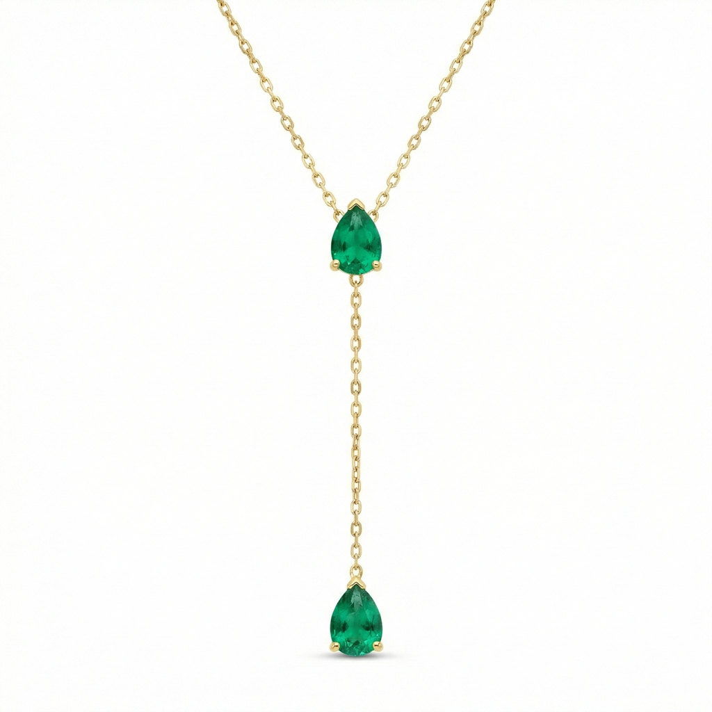 Selune verstellbare Y-Kette lang vergoldet 925 Sterling Silber Halskette Damen mit grünen Tropfsteinen