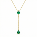 Selune verstellbare Y-Kette lang vergoldet 925 Sterling Silber Halskette Damen mit grünen Tropfsteinen