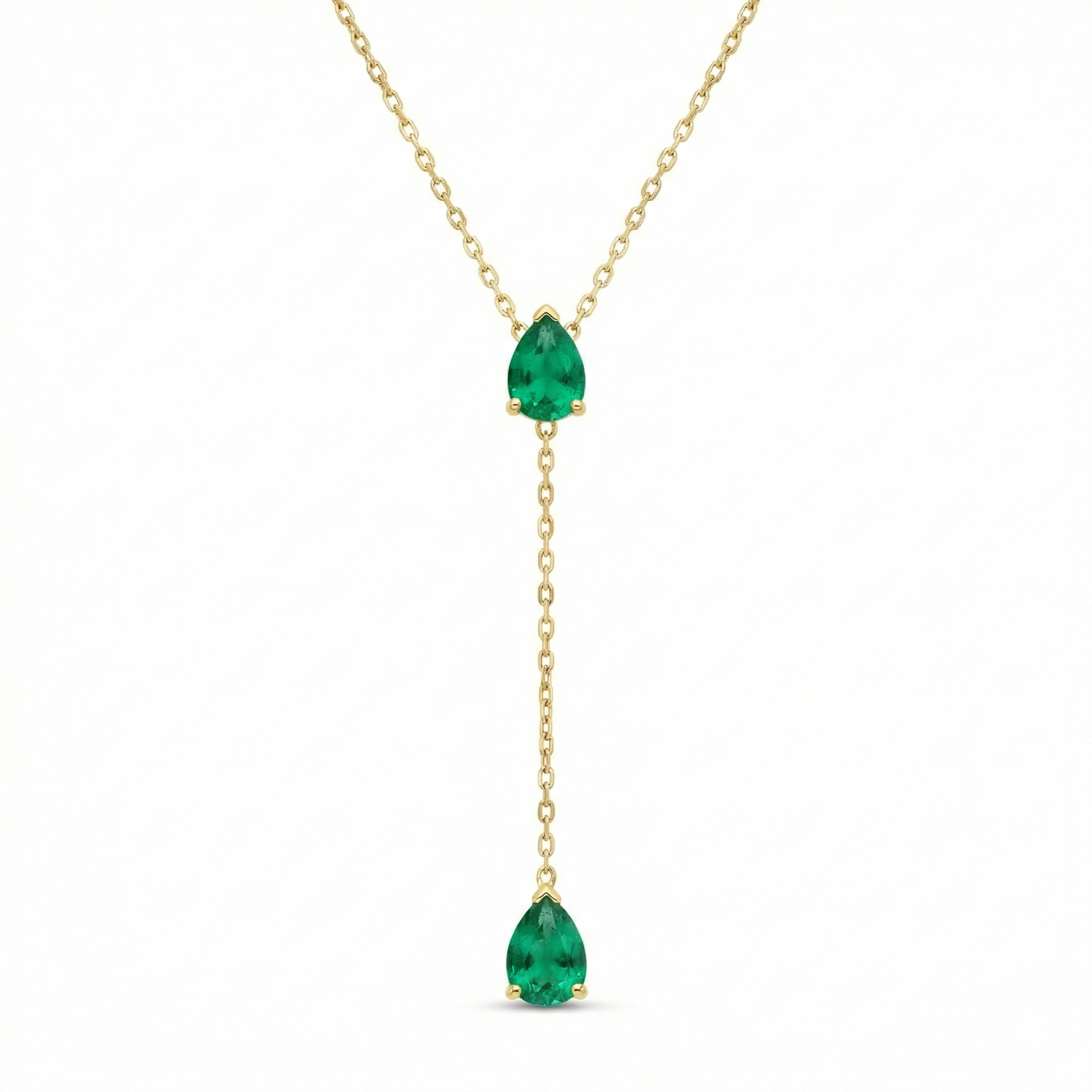 Selune verstellbare Y-Kette lang vergoldet 925 Sterling Silber Halskette Damen mit grünen Tropfsteinen