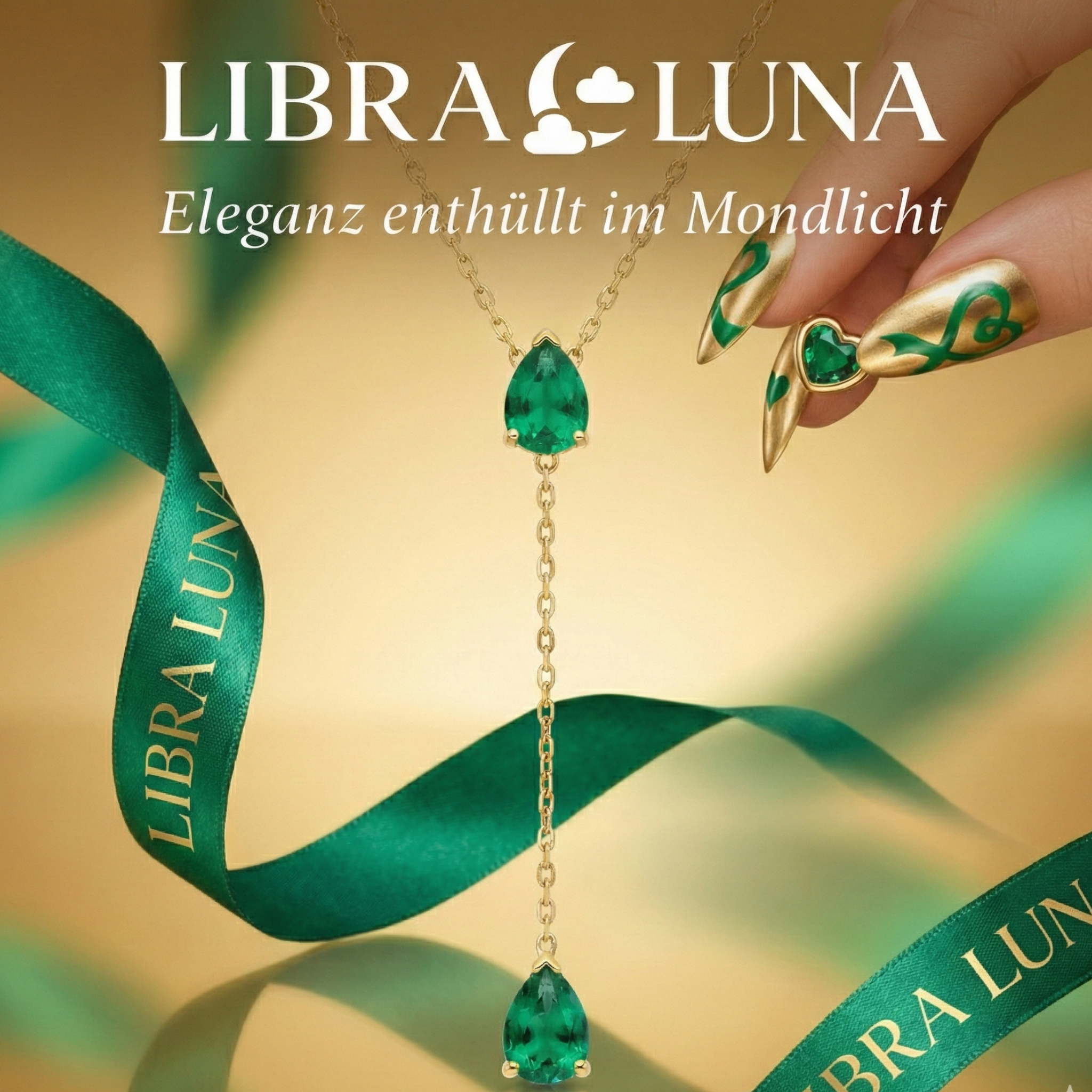 Selune verstellbare Y-Kette lang vergoldet 925 Sterling Silber Halskette Damen mit grünen Tropfsteinen