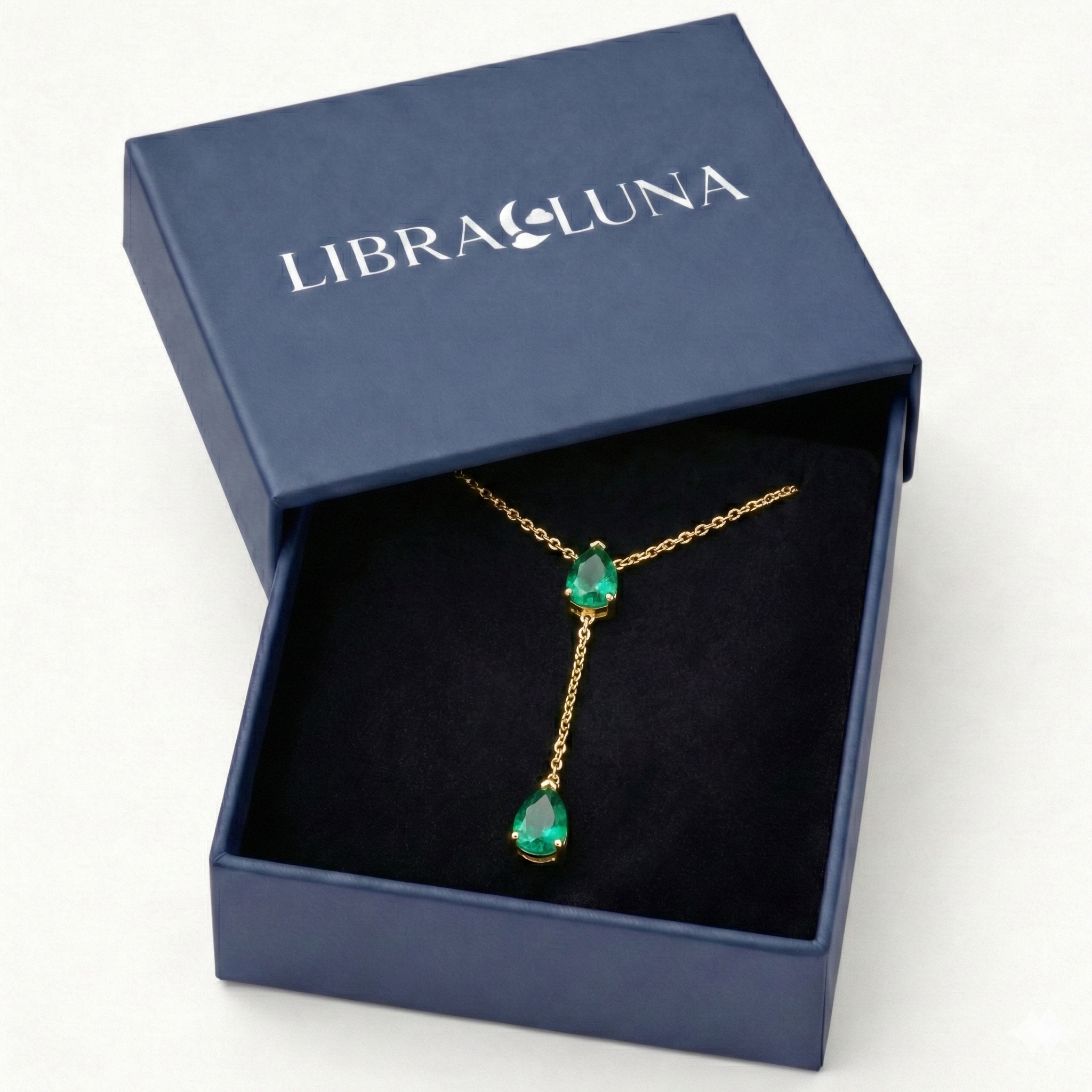 Selune verstellbare Y-Kette lang vergoldet 925 Sterling Silber Halskette Damen mit grünen Tropfsteinen