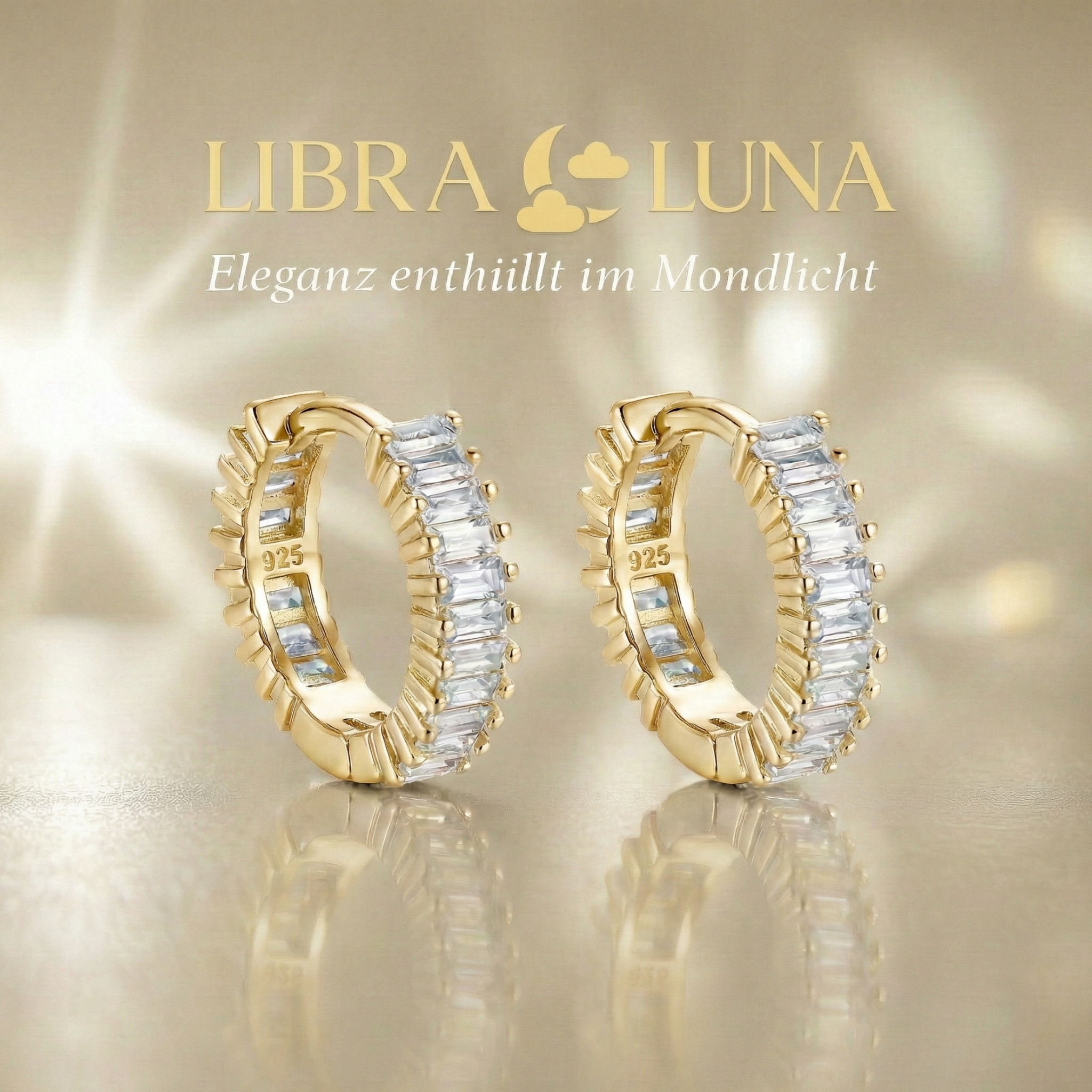 Veluna Creolen Ohrringe 925 Sterling Silber Vergoldet hängend mit Zirkonia Stein