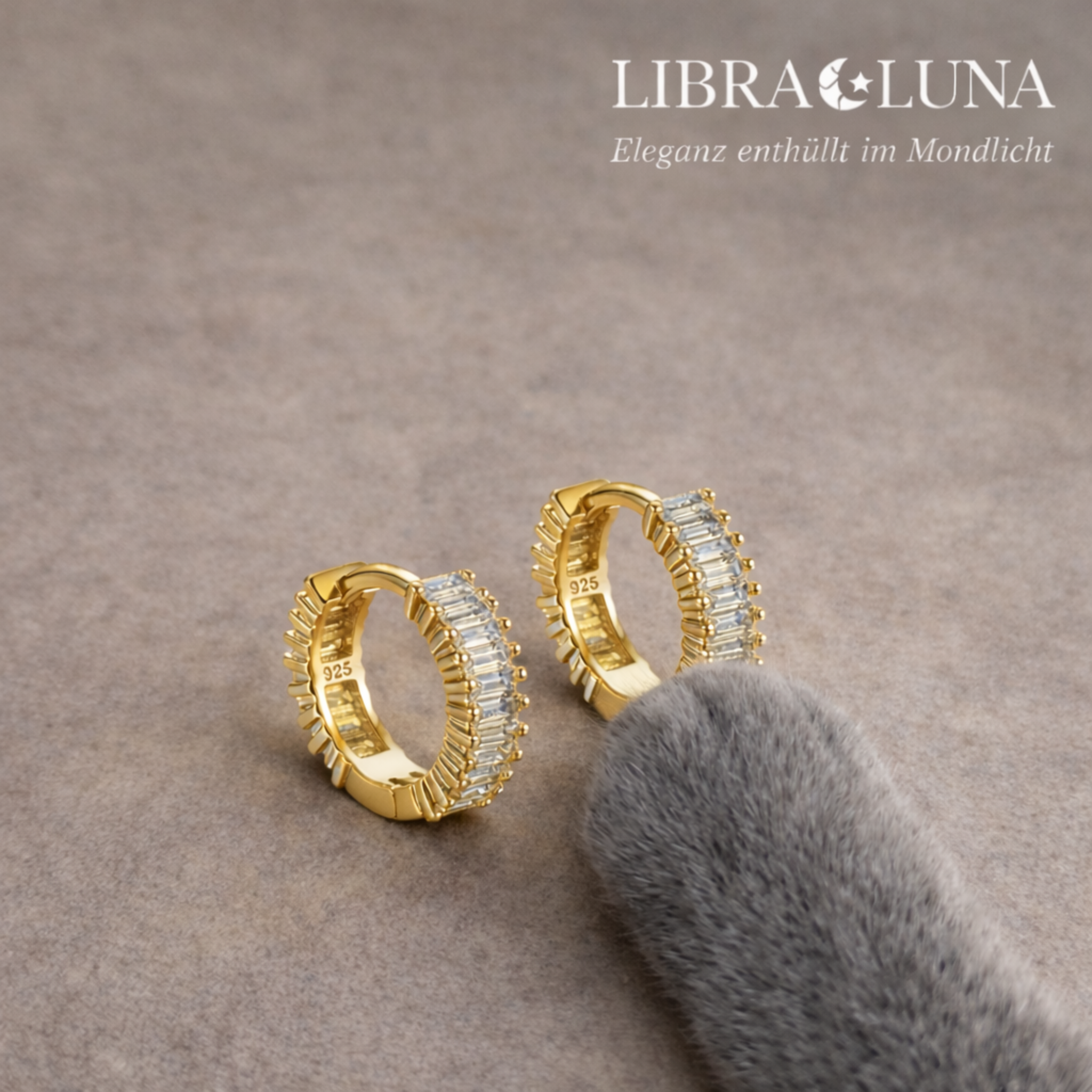 Veluna Creolen Ohrringe 925 Sterling Silber Vergoldet hängend mit Zirkonia Stein