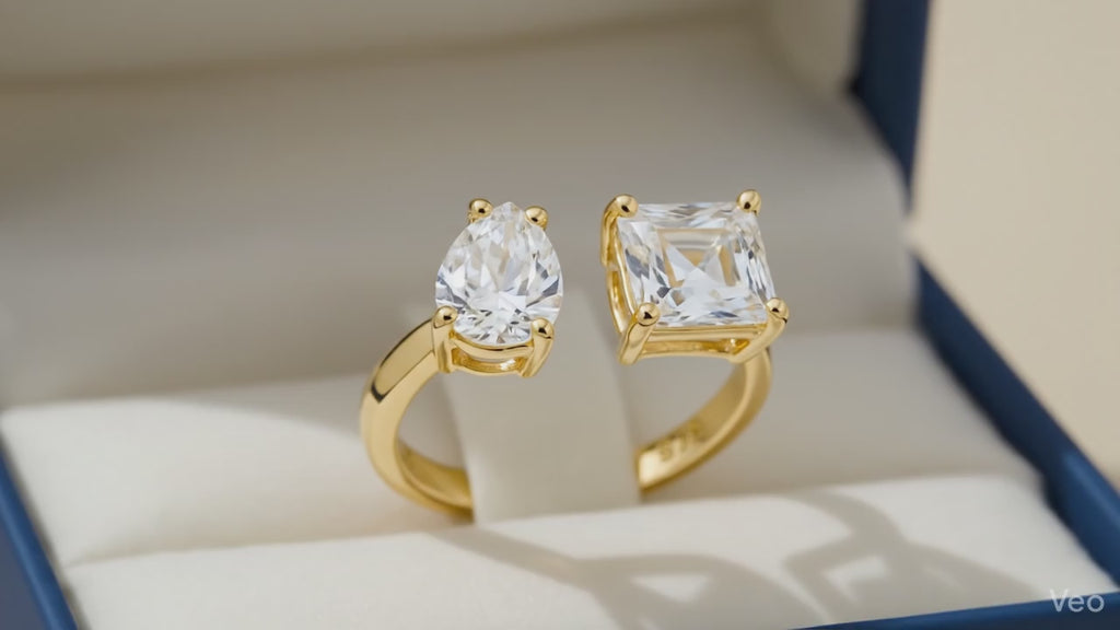 Elaris Ring 925 Sterling Silber vergoldet verstellbar offener Damenring mit Tropfen und quadratischem Design